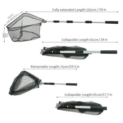 Fishing Landing Net with Aluminum Telescoping Pole 75" Long Handle,Rubber Coated Nylon Mesh,for Steelhead,Salmon,Fly,Kayak,Catfish,Bass,Trout,Shrimp,Crab,for Easy Catch & Release,Extend to 75 Inch