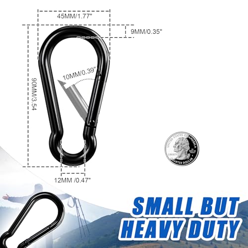 Carabiner Clip Hook, 3.54 inch 10 pcs Black Heavy Duty Spring Snap Hook Key Chain, Carabiners Clips for Outdoor Camping, Swing Set, Hammock, Hiking Travel, Fishing, Quick Link Keychain - size: M9-3.54"