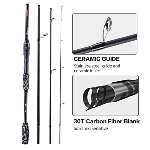 Goture 4-Piece Travel Carbon Fishing Rod M/MH Action 6.6-12ft Multi-Colors | Goture multi-spec travel fishing rods adopt upgraded high-grade carbon fiber blank with premium Fuji line guides - color: Camouflage, size: Spinning/6'6"-Fast/Medium-Heavy