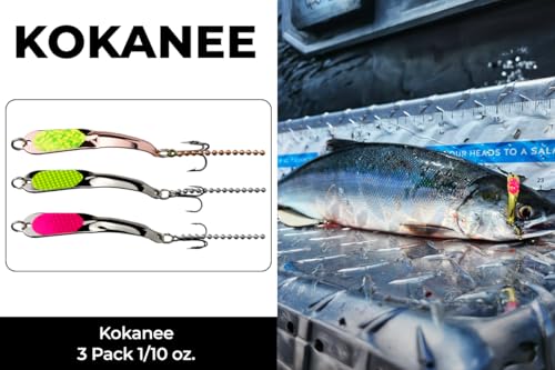 IRON DECOY Spoon Fishing Lures 3-Pack, Multi-Species Metal Spoons for Trout, Walleye, Bass, Salmon, Pike, Ice Fishing & Trolling, Vibrating Spoon Lure Kit - color: Kokanee, 1/10 oz