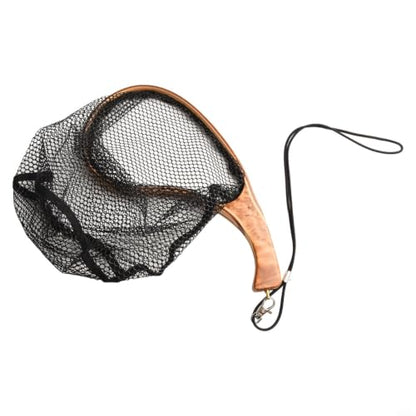 Fly Fishing Net Wooden Frame Landing Catch Release Net Ergonomic Handle Hexagonal Mesh Fish Friendly Design for Stream River Fly Fishing Outdoor Sports Equipment Natural Wood Finish