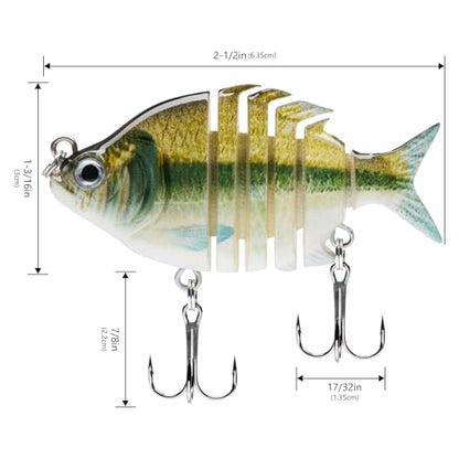 Bassdash SwimPanfish 0.34oz Hard Swimbaits Multi Jointed Topwater Trout Bass Fishing Crank Lure for Freshwater and Saltwater - color: Emerald Shiner