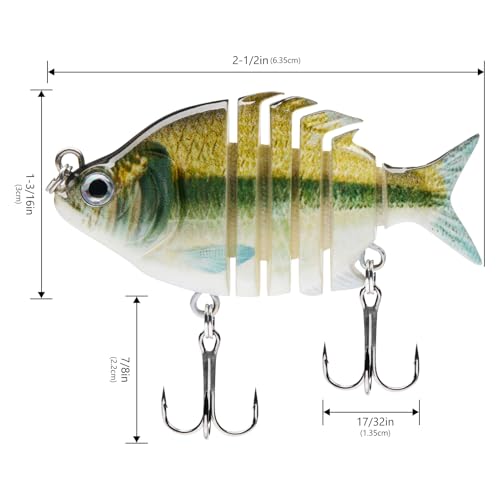 Bassdash SwimPanfish 0.34oz Hard Swimbaits Multi Jointed Topwater Trout Bass Fishing Crank Lure for Freshwater and Saltwater - color: Emerald Shiner