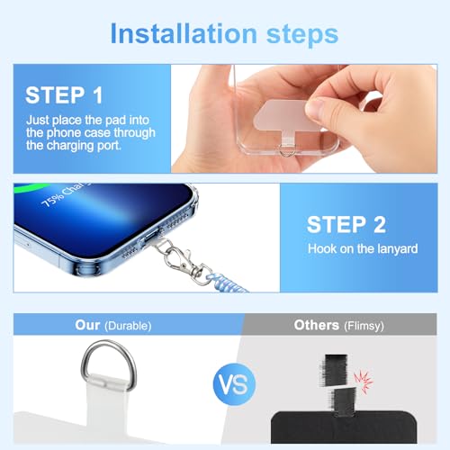 SHANSHUI Phone Lanyard Tether, Stretchy Phone Strap Patch Anchor Outdoor Climbing Hook Compatible for Most Smartphones - color: Purple+blue