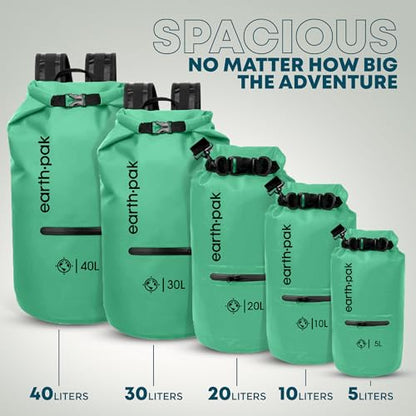 Earth Pak Waterproof Dry Bag with Zippered Pocket - Waterproof Dry Bag Backpack Keeps Gear Dry - color: Seafoam Green, size: 5L