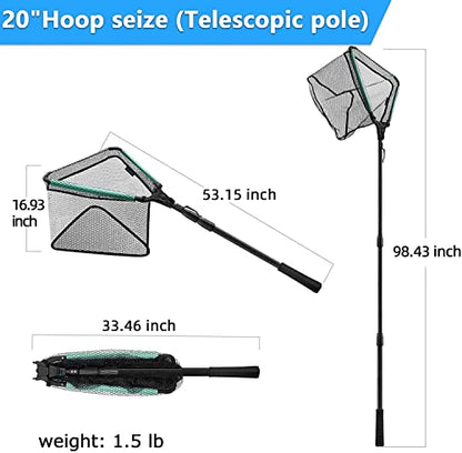 KOMCLUB 98in Black Floating Landing Net, Folding Telescoping Fishing Net‌ | Coated Handle for Easy Catch & Release, Works for Kids, Saltwater & Freshwater Fishing Use