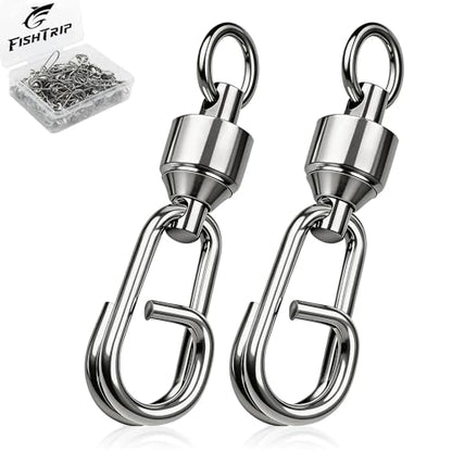 FishTrip 25/50Pcs Fishing Ball Bearing Swivel with Quick Oval Split Rings | High Strength Stainless Steel Smooth Fishing Swivels & Snaps Quick Change Snap Swivels Fishing Tackle Saltwater Freshwater - size: 2#_50lbs