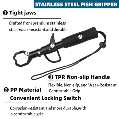 Pro Fishing Gear Fishing Tool Set, Fishing Pliers with Lanyard, Fish Lip Gripper, Fillet Knife, Fishing Braid Scissors, Nylon Sheath, Retractable Tool Tether, Sharpener, Fishing Gifts for Men - color: Green+Black