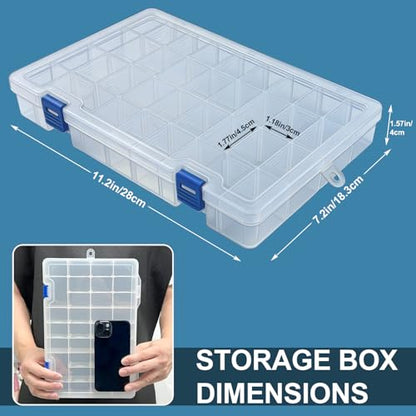 Qualsen 3 Pack 34 Grid Plastic Organizer Box with Adjustable Dividers, Fishing Tackle Box and Bead Organizer Box for Jewelry, Screw, Earrings, Art Craft, Tools, Fishing Hooks, and Small Accessories - size: 34 Gird-3pcs