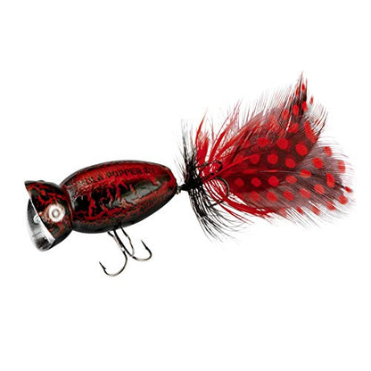 Arbogast Hula Popper 2.0 Topwater Fishing Lure with Feathered Treble Hook and Crackle Pattern Body - color: Black Death