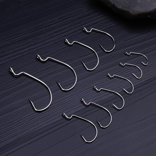 210 Pcs Fishing Hooks, Worm Hooks for Bass Fishing, Ewg Hooks for Soft Plastic Baits in Saltwater or Freshwater #8#6#4#2#1 1/0 2/0 3/0 4/0 5/0