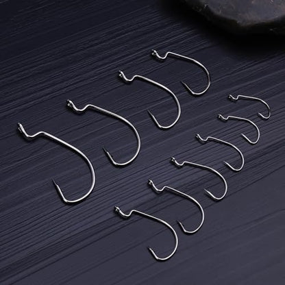 210 Pcs Fishing Hooks, Worm Hooks for Bass Fishing, Ewg Hooks for Soft Plastic Baits in Saltwater or Freshwater #8#6#4#2#1 1/0 2/0 3/0 4/0 5/0