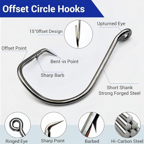 170Pcs Octopus Circle Hooks for Catfish Fishing, 9 Sizes Assorted | Offset Circle Design, Sharp Barbed, Sturdy Catfish Hooks, Freshwater & Saltwater, Sizes: 1# 1/0 2/0 3/0 4/0 5/0 6/0 7/0 8/0