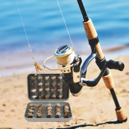 Joyzan Fly Fishing Flies,Fish Lure Kit Flyfishing Same Dry Insect Set 40Pcs | Lakes Rivers Reservoirs Floating Nymphs Streams Sinking Salmon Realstic Trouts Lures Emerger Gear Accessory Box