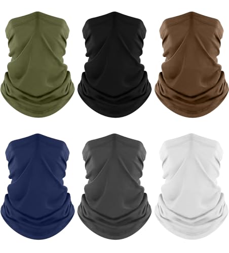 Fuinloth Neck Gaiter, 6 Pack Cooling UV Protection Bandana Face Mask Gator | Breathable Sweat Wicking, UPF 50, Sun Wind Dust Shield, Quick Dry & Washable, 95% Polyester 5% Spandex - color: Black+gray+white+green+navy+brown