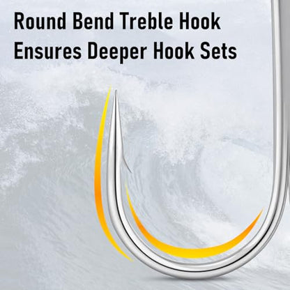 Dr.Fish 30 Pack Round Bend Treble Hooks #16-#8/0, Triple Fishing Hooks Saltwater&Freshwater, Replacement Hardbait Crankbait Spinner Catfish Walleye Trout Salmon Bass Fishing - color: Silver, size: #1-30 Pack