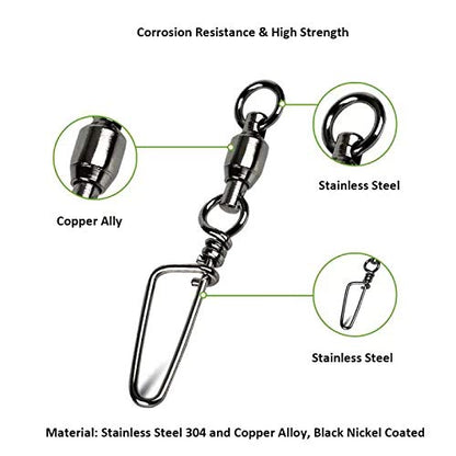 Snap Fishing Swivels Ball Bearing Black Nickel Ball Bearing Swivels Saltwater Heavy Duty Barrel Swivels for Freshwater Saltwater Fishing - size: Size 9+9 (400lb) 20 Pcs