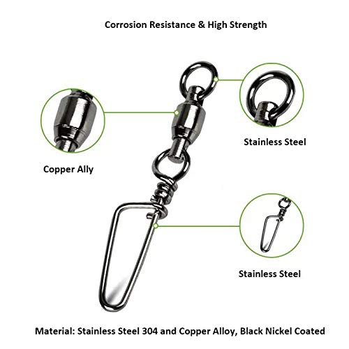 Snap Fishing Swivels Ball Bearing Black Nickel Ball Bearing Swivels Saltwater Heavy Duty Barrel Swivels for Freshwater Saltwater Fishing - size: Size 4+4 (90lb) 20 Pcs