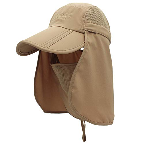 Surblue Neck Face Flap Outdoor Cap UV Protection Sun Hats Fishing Hat Quick-Drying UPF50+ - color: Khaki, size: Medium