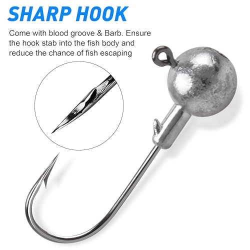 Jig Heads Fishing Hooks Crappie Jigs Unpainted Jig Heads Round Ball Sharp Fishing Jigs Hooks for Bass Trout Crappie Walleye Saltwater Freshwater - size: 1/2oz - 14g - 30pack