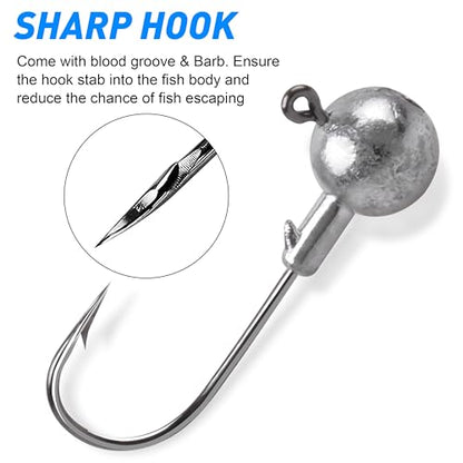 Jig Heads Fishing Hooks Crappie Jigs Unpainted Jig Heads Round Ball Sharp Fishing Jigs Hooks for Bass Trout Crappie Walleye Saltwater Freshwater - size: 1/28oz - 1g - 50pack