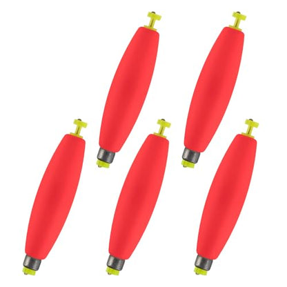 Dr.Fish Cigar Fishing Bobbers Weighted Fishing Floats EVA Foam Snap-On Spring Floats Fly Sea Boat Fishing for Bass Trout Panfish Bluegills - color: Red-5 Pack, size: 3"