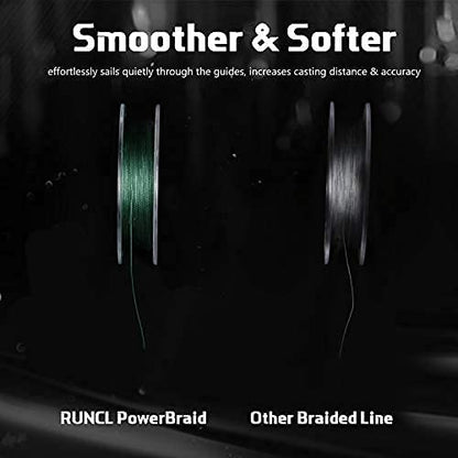 RUNCL PowerBraid Fishing Line 4/8/9 Strands, Braided Fishing Line 300/500/1000Yds - Seamless Weaving Tech, Enhanced Coating Tech, Zero Stretch, High Sensitivity, Smaller Diameter - Braid Line 15-115LB - color: Moss Green, size: 20LB-300yds(4 Strands)