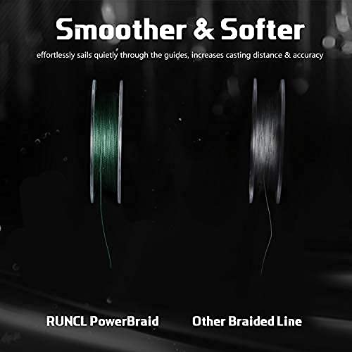 RUNCL PowerBraid Fishing Line 4/8/9 Strands, Braided Fishing Line 300/500/1000Yds - Seamless Weaving Tech, Enhanced Coating Tech, Zero Stretch, High Sensitivity, Smaller Diameter - Braid Line 15-115LB - color: Moss Green, size: 60LB-1000yds(4 Strands)