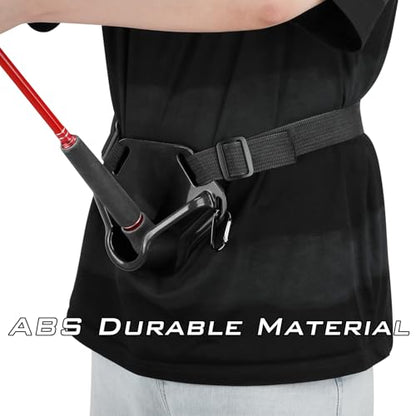 SANLIKE 2PCS Adjustable Fishing Fighting Belt ABS Rod Waist Support Tackle | Soft EVA cushion eases belly pressure, quick adjust waist strap, deep rod slot, bonus metal clip for small tackle storage - color: Black Fishing Belt & Silver Hook Remover