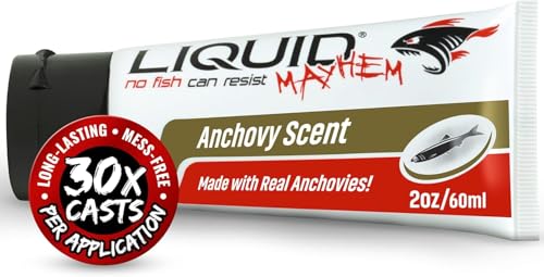 Liquid Mayhem Anchovy Fish Attractant Gel 60 ml / 2 oz · 60 Uses 1-Pack – Real Anchovy Bait & Aminos | UV-Enhanced Long-Lasting Gel – All Lure Types