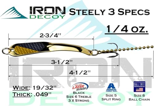 IRON DECOY Spoon Fishing Lures 3-Pack, Multi-Species Metal Spoons for Trout, Walleye, Bass, Salmon, Pike, Ice Fishing & Trolling, Vibrating Spoon Lure Kit - color: Walleye, 1/4 oz