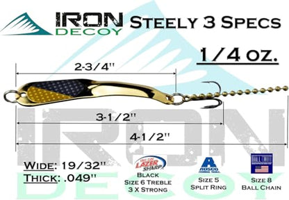 IRON DECOY Spoon Fishing Lures 3-Pack, Multi-Species Metal Spoons for Trout, Walleye, Bass, Salmon, Pike, Ice Fishing & Trolling, Vibrating Spoon Lure Kit - color: Walleye, 1/4 oz