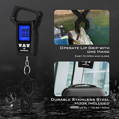 KastKing Fish Scale, WideView Floating Waterproof Digital Scale, 2.5” Large LCD Display, 110lb Capacity, Multi-Mode Pound/Ounces & Kilograms, Stores up to 9 Weights, Fishing Gifts for Men - color: D: Black combo