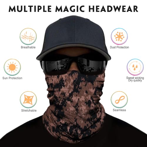 Neck Gaiter for Men Women Headwear Bandana Head Wrap Face Scarf Mask Cover Warmer Balaclava-Seamless & Versatile - color: A-6pcs-camo Jungle