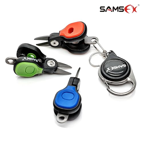 SAMSFX Fishing Nipper with Retractable Tether, Stainless Steel Blades that Cut Braid, Mono and Fluoro Lines, SNIP, Fishing Line Cutters (Blue) - color: Blue
