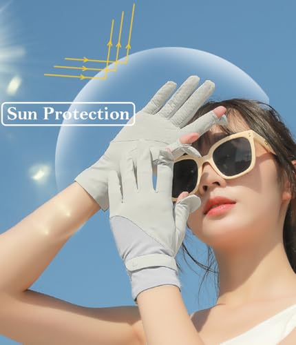 Eohak Women UV Sun Protection Gloves Full Finger Touchscreen Gloves Summer Outdoor Cyling Driving Gloves - color: Gray