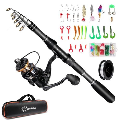 Fishing Pole Kit, Carbon Fiber Telescopic Fishing Rod and Reel Combo with Spinning Reel, Line, Bionic Bait, Hooks and Carrier Bag for Adult Teens Beginners - size: 1Pack 5.91ft