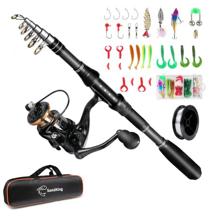 Fishing Pole Kit, Carbon Fiber Telescopic Fishing Rod and Reel Combo with Spinning Reel, Line, Bionic Bait, Hooks and Carrier Bag for Adult Teens Beginners - size: 1Pack 6.89ft