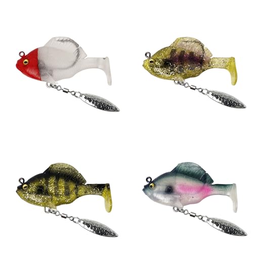 Paddle Tail Swimbaits Fishing Lures, Pre-Rigged Soft Bait with Spinner Blades & 3D Eyes, Weedless Hidden Hook for Bass Trout, Freshwater Saltwater Gear - color: A