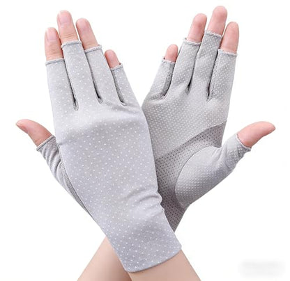 Eohak Women Driving Gloves Sun UV Protection Summer Outdoor Hiking UPF 50+ Glove Touchscreen Half-Finger Glove - color: Grey