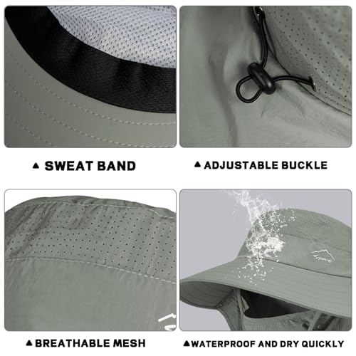 Rosoz Sun Hat for Men Women with Neck Flap,Wide Brim UPF50+ Fishing Hat with Detachable Face Cover Outdoor Sun Protection Hat - color: 1pack-army Green