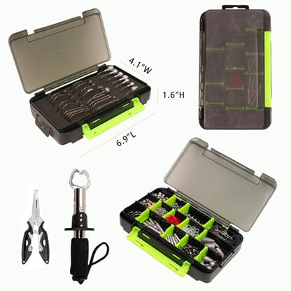 FONMANG 322-Piece Fishing Lures Kit - Buzz Bait/Spinner Baits/Jig/Frog, Fishing Tackle Box with Tackle Included, Soft Bait/Hooks/Weights, Fishing Gear Lure Kit Gift for Men Freshwater Bass Trout - color: E1-411pcs
