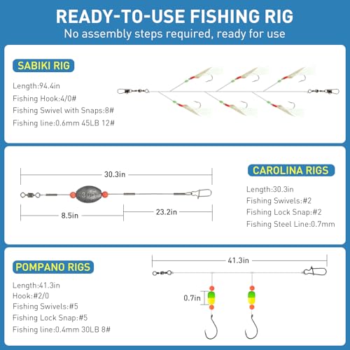 THKFISH Surf Fishing Tackle Kit, Saltwater Gear Set Saltwater Fishing Lures Fishing Bait Rigs Crankbait Spoon Bucktail Jigs Pyramid Sinkers Fishing Hooks Swivels,Perfect Fisherman's Gift
