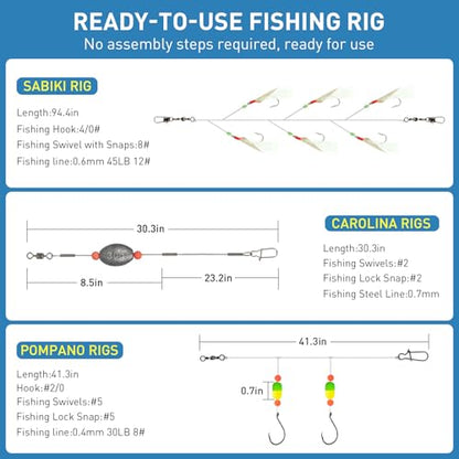 THKFISH Surf Fishing Tackle Kit, Saltwater Gear Set Saltwater Fishing Lures Fishing Bait Rigs Crankbait Spoon Bucktail Jigs Pyramid Sinkers Fishing Hooks Swivels,Perfect Fisherman's Gift