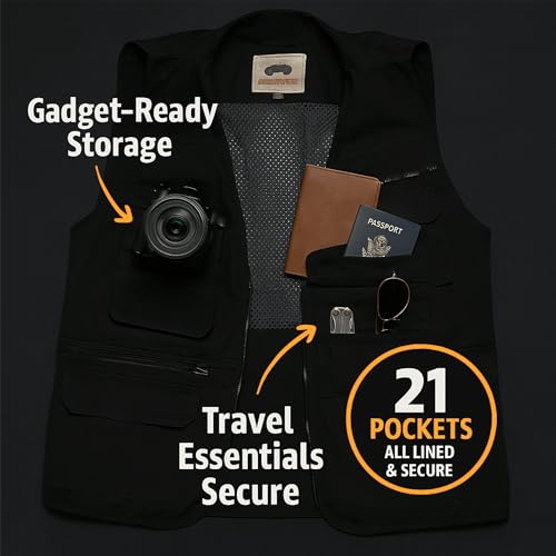 Humvee Photography Utility Vest with 21 Pockets - Perfect for Travel, Safari, Hunting, Camping & More | 100% Cotton, Comfortable & Sturdy| Fishing Vest for Men & Women - Great Gift - Khaki, X-Large