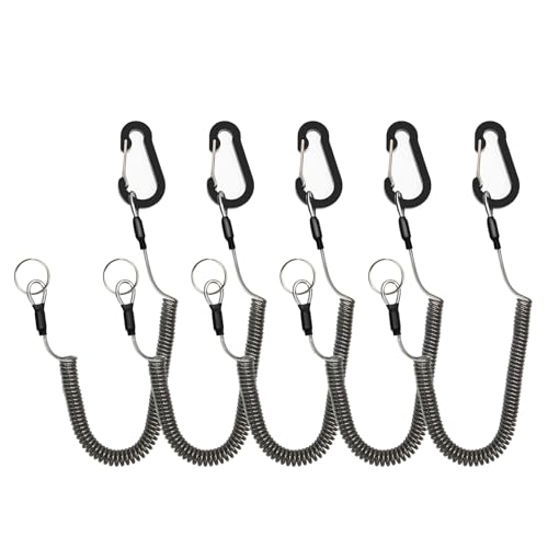 Retractable Safety Lanyards Coiled Lanyard with Aluminum Hook and Quick Release Buckle Lanyard Safe Tool for Fishing Kayaking Keys - color: 5Pcs