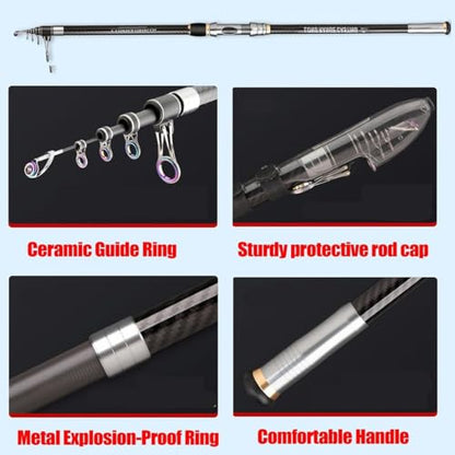 13Ft 14Ft 16.4Ft Telescopic Fishing Rod,1-7Oz,15-40LB Carbon Portable Spinning Fishing Pole, Boat Saltwater and Freshwater Surfcasting Baitcasting Rod, Long Distance Throwing Fishing Rod - size: 16.4 ft