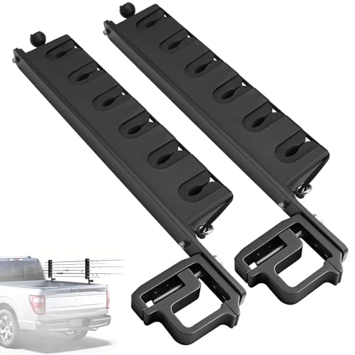 JERBOR Upgraded Truck Bed Fishing Rod Holder, 6-Rod Aluminum Universal Mount with Secure C-Clamp, Horizontally/Vertically No-Drill Installation Fit for Most Pickups Truck Bed & Boats