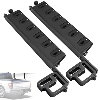 JERBOR Upgraded Truck Bed Fishing Rod Holder, 6-Rod Aluminum Universal Mount with Secure C-Clamp, Horizontally/Vertically No-Drill Installation Fit for Most Pickups Truck Bed & Boats