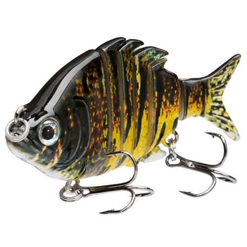 Bassdash SwimPanfish 0.34oz Hard Swimbaits Multi Jointed Topwater Trout Bass Fishing Crank Lure for Freshwater and Saltwater - color: Yellow Mackerel
